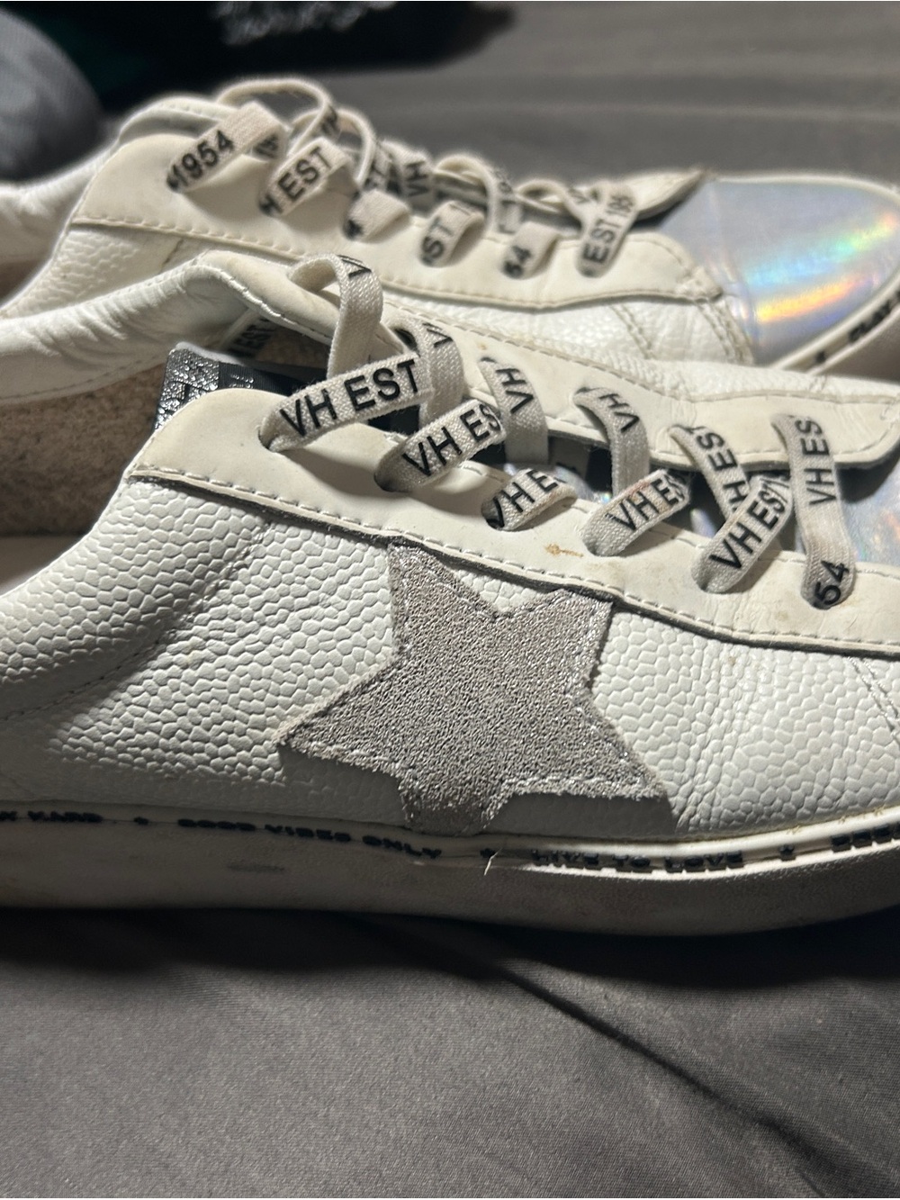 Vintage Havana White and Silver Star Leather Sneakers